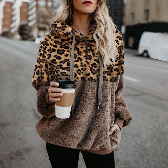 TEDDY PULLOVER - Extrem warmer und kuscheliger Hoodie mit stylischem Leopardenmuster für den Frühling