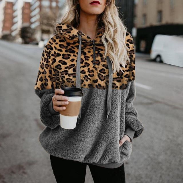 TEDDY PULLOVER - Extrem warmer und kuscheliger Hoodie mit stylischem Leopardenmuster für den Frühling