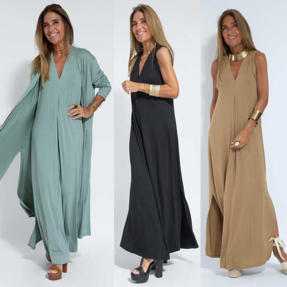 Ayania - set aus langem schlankmachenden kleid und weste